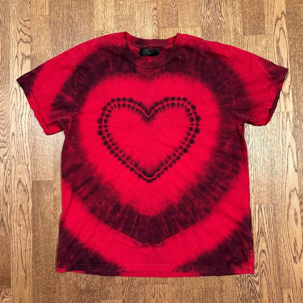 AMIRI Red Tie Dye Heart Graphic Made in USA Short Sleeve T Shirt Mens Small